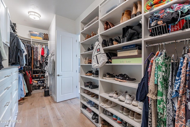 walk in closet with light wood-type flooring