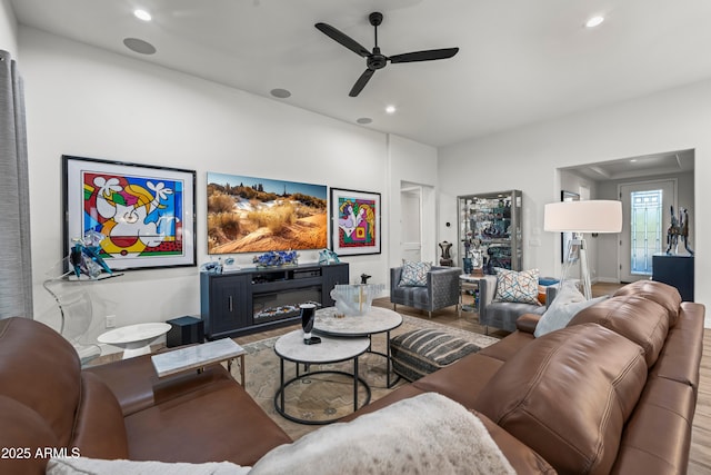 16987 W Princeton Ave, Goodyear, AZ 85395 - living area featuring ceiling fan, wood finished floors, and recessed lighting