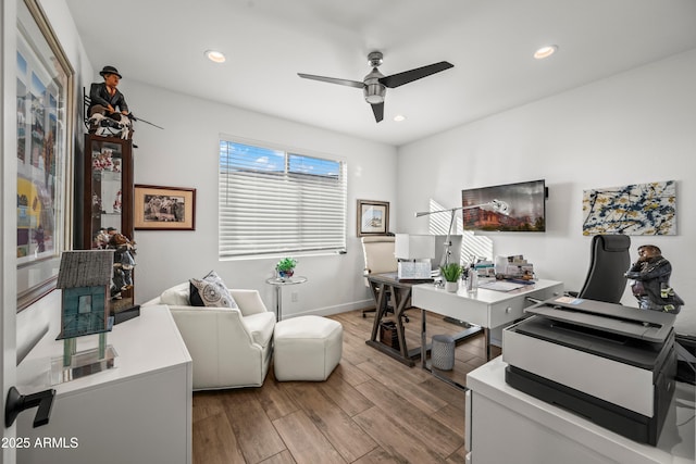 16987 W Princeton Ave, Goodyear, AZ 85395 - office area featuring a ceiling fan, wood finished floors, and recessed lighting