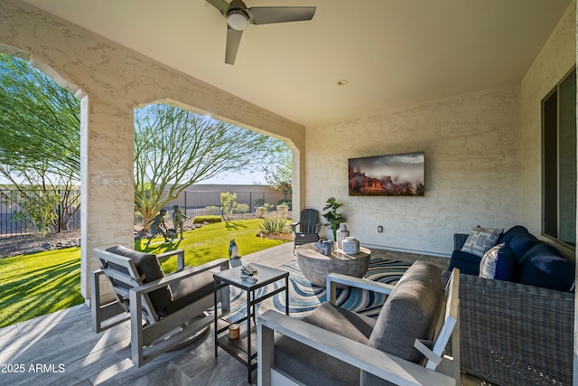 16987 W Princeton Ave, Goodyear, AZ 85395 - fenced backyard with a patio and a ceiling fan