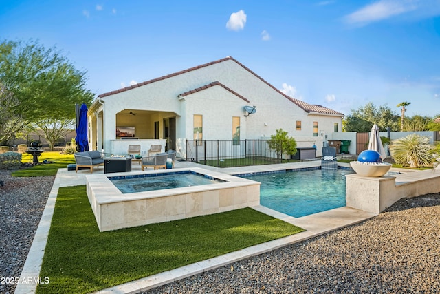 16987 W Princeton Ave, Goodyear, AZ 85395 - view of pool featuring outdoor lounge area, a ceiling fan, a patio, and an in-ground hot tub