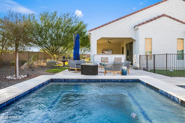 16987 W Princeton Ave, Goodyear, AZ 85395 - view of pool with a patio, outdoor lounge area, and ceiling fan