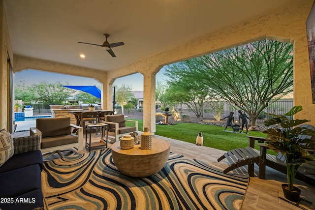 16987 W Princeton Ave, Goodyear, AZ 85395 - fenced backyard featuring a patio area, a ceiling fan, and area for grilling