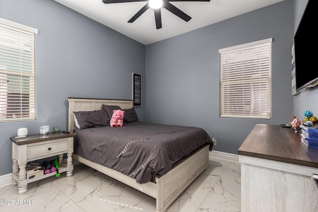 bedroom featuring ceiling fan