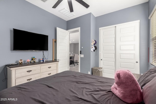 bedroom with a closet and ceiling fan