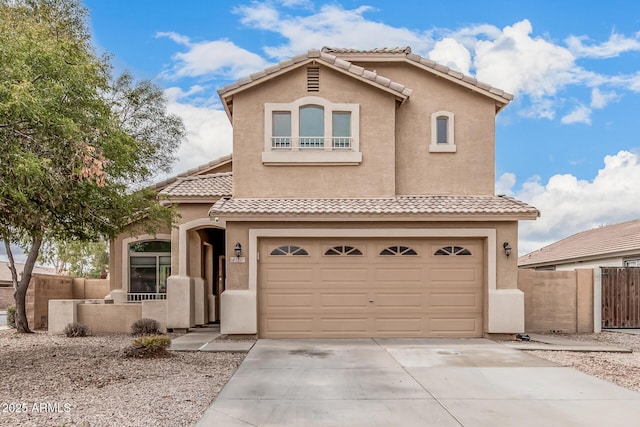 22337 E Via Del Palo, Queen Creek, AZ 85142 - mediterranean / spanish-style house with a tile roof, stucco siding, and driveway