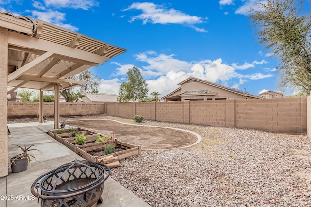 22337 E Via Del Palo, Queen Creek, AZ 85142 - view of yard with a garden, a fenced backyard, a pergola, and a patio
