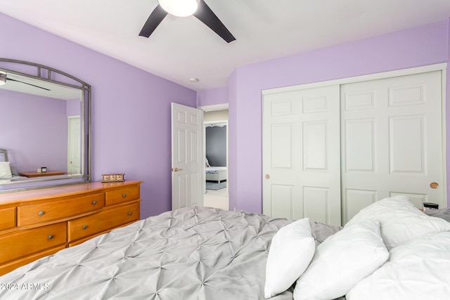 bedroom featuring a closet and ceiling fan