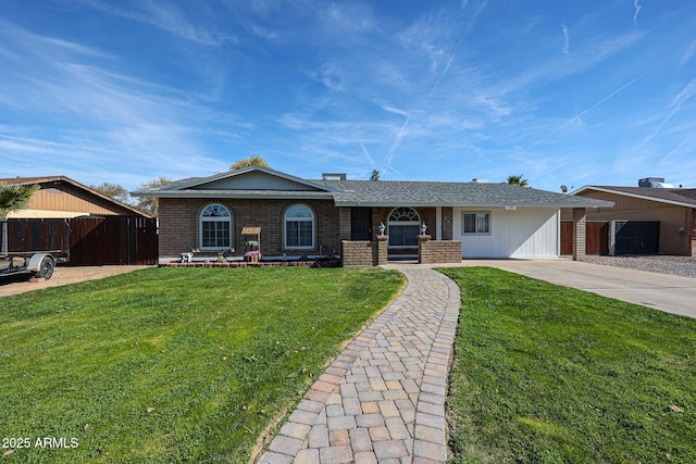 ranch-style home with a front yard