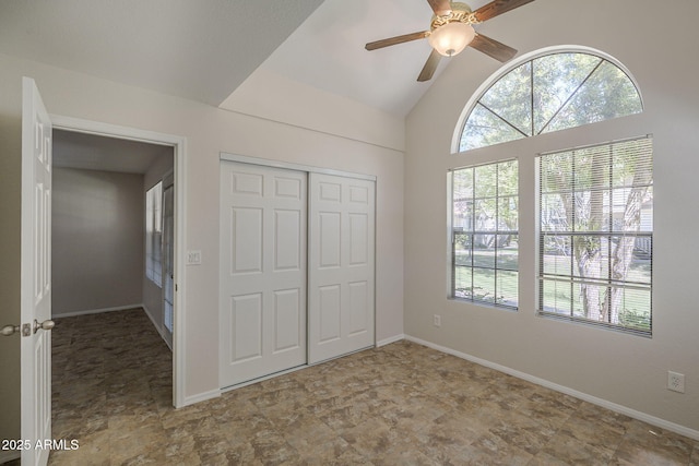 2333 E Southern Ave Unit 1023, Tempe, AZ 85282 - unfurnished bedroom with a closet, lofted ceiling, and ceiling fan