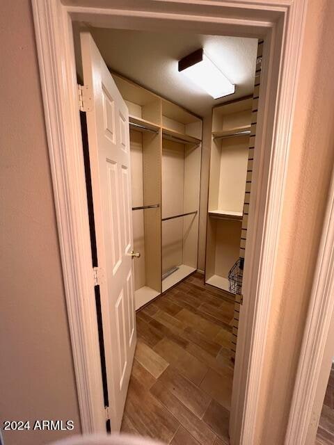 spacious closet with dark hardwood / wood-style floors