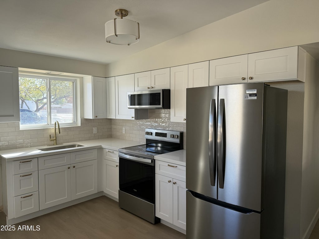 kitchen with white cabinetry, stainless steel appliances, and sink