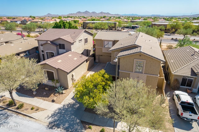 bird's eye view featuring a residential view and a mountain view