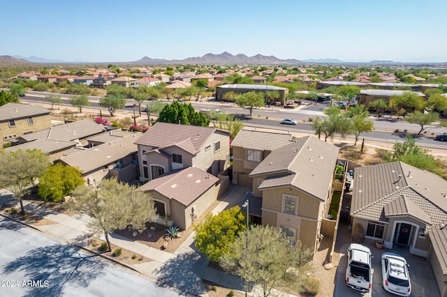 bird's eye view featuring a mountain view and a residential view