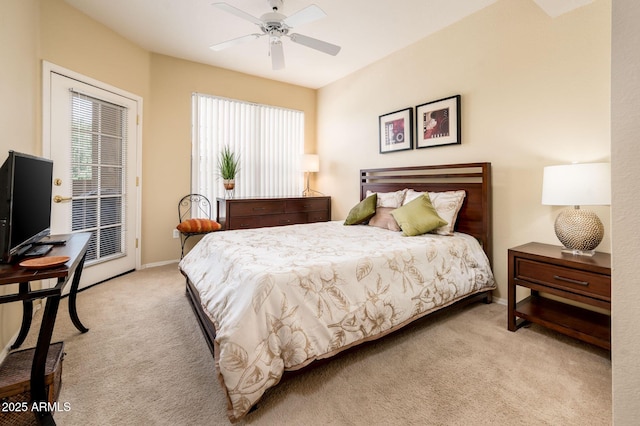 14950 W Mountain View Blvd Unit 7209, Surprise, AZ 85374 - bedroom with light carpet, access to outside, baseboards, and a ceiling fan