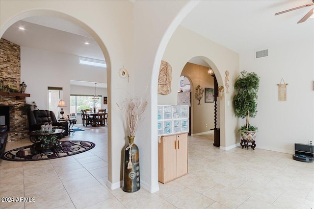 hallway with light tile patterned floors