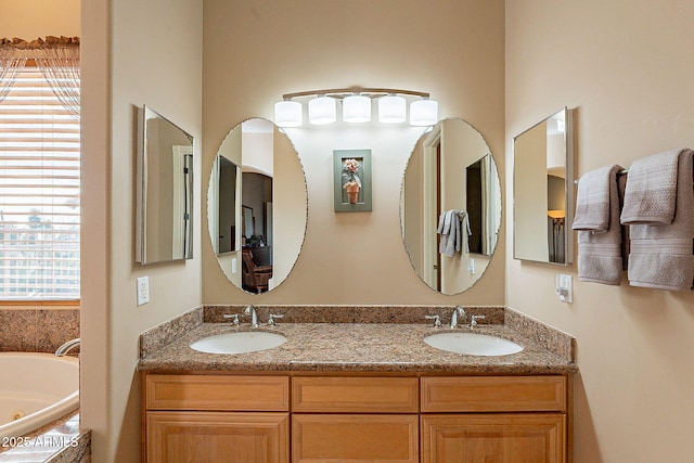 bathroom featuring vanity, a bathing tub, and a healthy amount of sunlight