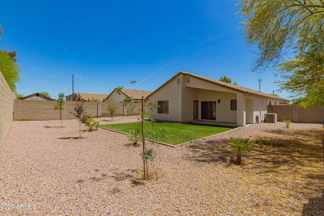 10212 E Caballero St, Mesa, AZ 85207 - back of house with stucco siding, a fenced backyard, and a patio