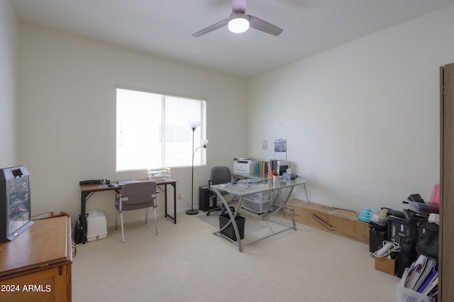 office with ceiling fan and carpet flooring