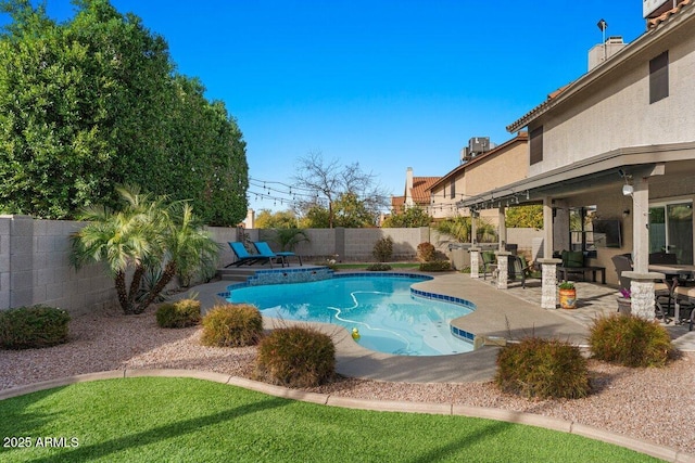 view of swimming pool with a patio area