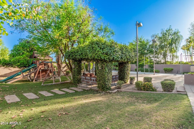 view of yard featuring a playground