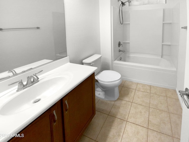 full bathroom featuring vanity, tile patterned floors, tub / shower combination, and toilet