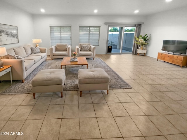 living room with light tile patterned floors