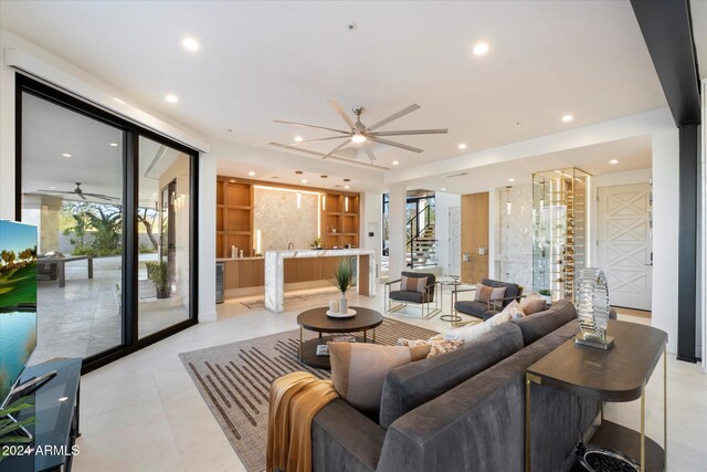 hall featuring light tile patterned flooring