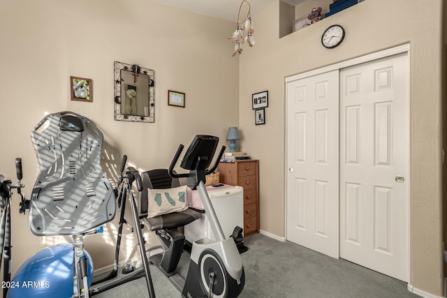 workout room featuring carpet