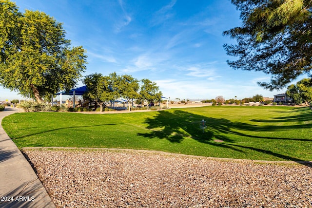 view of property's community featuring a yard