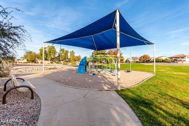 view of play area featuring a yard