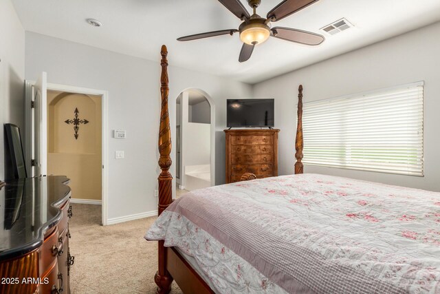 33335 N Slate Creek Dr, San Tan Valley, AZ 85143 - bedroom featuring light carpet, baseboards, a ceiling fan, and visible vents