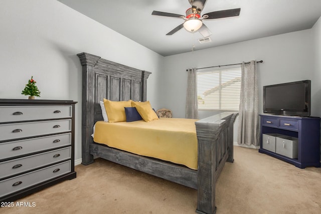 33335 N Slate Creek Dr, San Tan Valley, AZ 85143 - bedroom with light carpet, a ceiling fan, and visible vents
