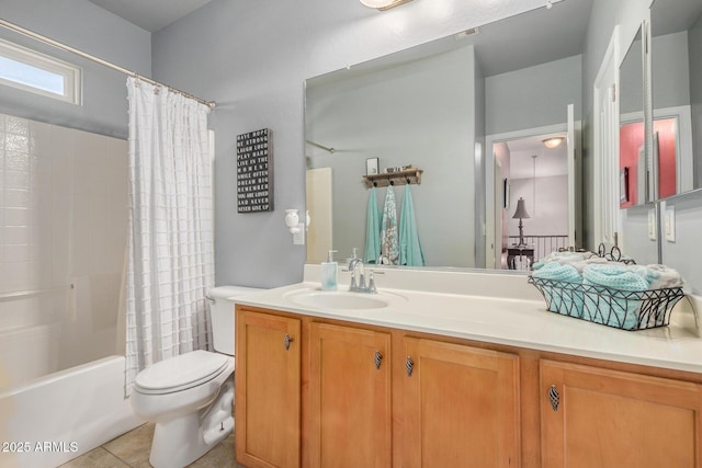33335 N Slate Creek Dr, San Tan Valley, AZ 85143 - bathroom featuring tile patterned floors, toilet, vanity, and shower / bath combination with curtain