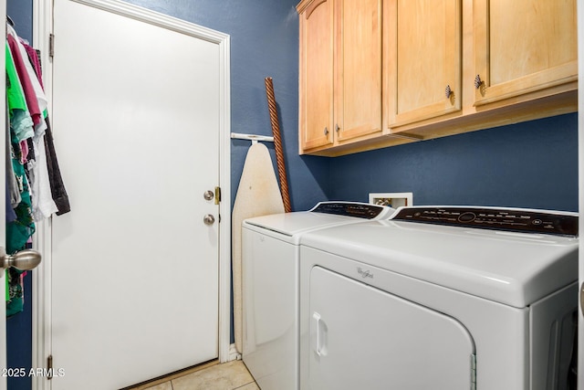 33335 N Slate Creek Dr, San Tan Valley, AZ 85143 - clothes washing area featuring cabinet space, light tile patterned floors, and washer and dryer