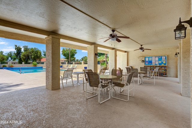 view of patio / terrace featuring a community pool and ceiling fan