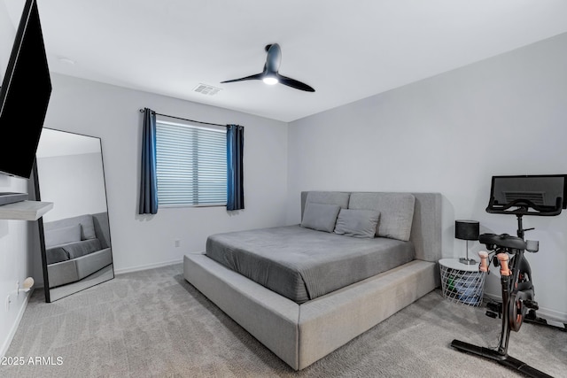 36257 W San Clemente Ave, Maricopa, AZ 85138 - bedroom with baseboards, carpet floors, ceiling fan, and visible vents