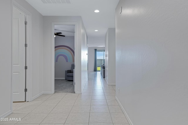 36257 W San Clemente Ave, Maricopa, AZ 85138 - hallway featuring baseboards, visible vents, recessed lighting, and light tile patterned floors