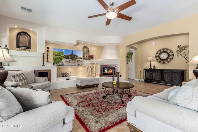 living room featuring ceiling fan