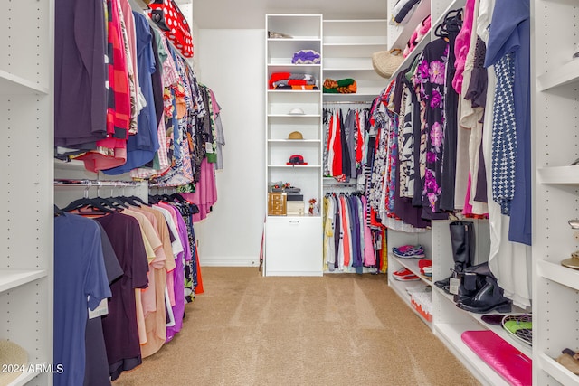 spacious closet featuring light carpet