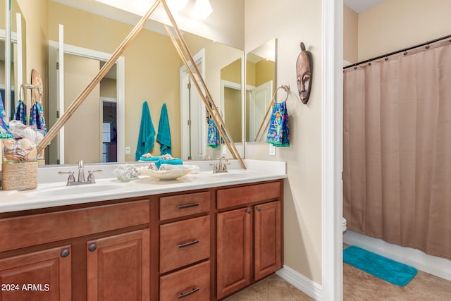 bathroom with tile patterned flooring, vanity, and toilet