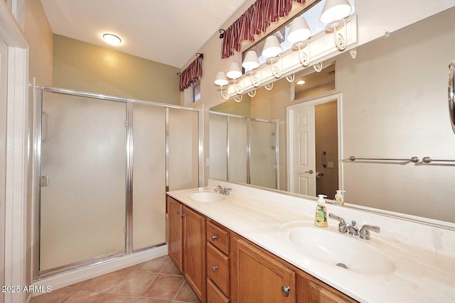17630 N Somerset Dr, Surprise, AZ 85374 - full bath with a stall shower, double vanity, and tile patterned floors