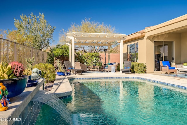 view of swimming pool featuring a pergola and a patio area