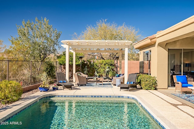 view of swimming pool featuring a pergola and a patio area