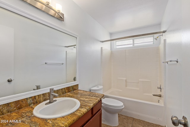 full bathroom with toilet, shower / washtub combination, vanity, and tile patterned flooring