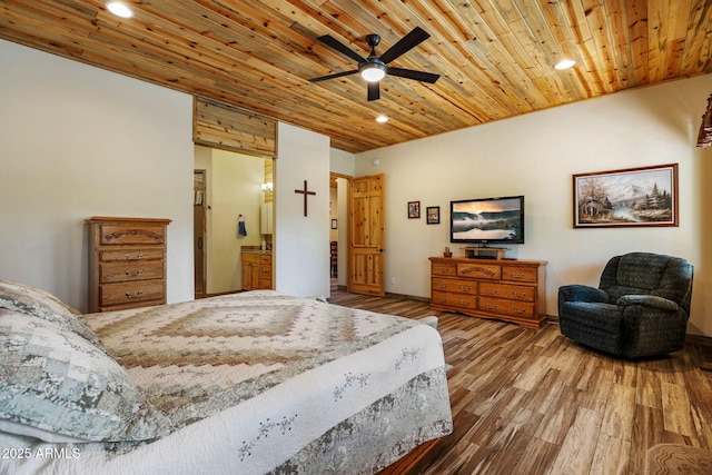 2352 Immelman Cir, Overgaard, AZ 85933 - bedroom with recessed lighting, wood finished floors, wood ceiling, and ensuite bathroom