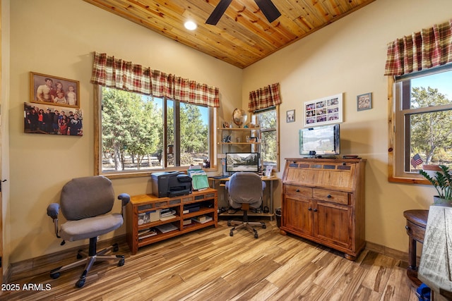 2352 Immelman Cir, Overgaard, AZ 85933 - home office with light wood-type flooring, ceiling fan, baseboards, recessed lighting, and wood ceiling