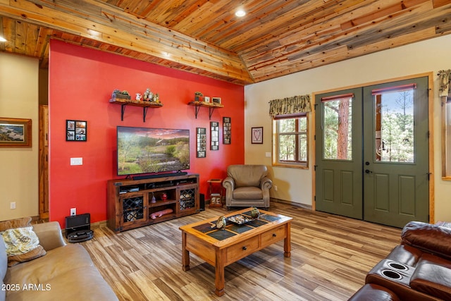 2352 Immelman Cir, Overgaard, AZ 85933 - living area with wood ceiling, wood finished floors, recessed lighting, and baseboards