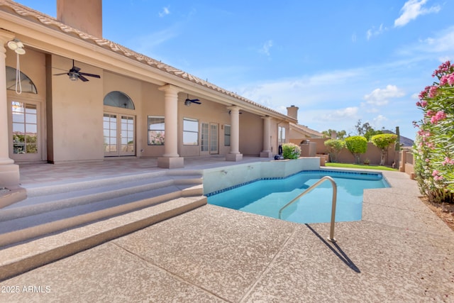 12605 E Kalil Dr, Scottsdale, AZ 85259 - view of pool featuring a patio area, french doors, ceiling fan, and a fenced backyard
