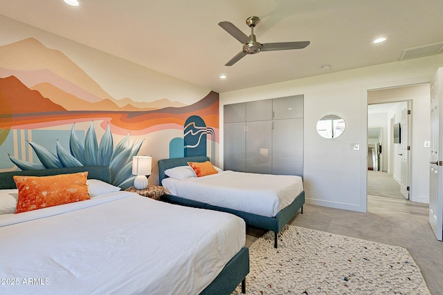 1911 E Claremont St, Phoenix, AZ 85016 - bedroom with recessed lighting, a ceiling fan, baseboards, and light carpet